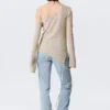 Asymmetric Tie-Shoulder Knitted Sweater – Light Mole