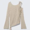 Asymmetric Tie-Shoulder Knitted Sweater – Light Mole
