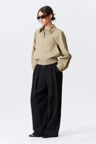 Asymmetric Wide Leg Suiting Trousers – Black