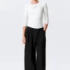 Asymmetric Wide Leg Suiting Trousers – Black