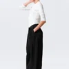 Asymmetric Wide Leg Suiting Trousers – Black
