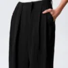 Asymmetric Wide Leg Suiting Trousers – Black
