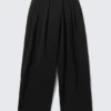Asymmetric Wide Leg Suiting Trousers – Black