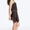 Asymmetric Wrap Mini Skirt – Dark Brown