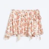 Asymmetric Wrap Mini Skirt – White/Pink Flower