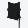 Asymmetric Wrap Strap Top – Black