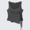 Asymmetric Wrap Strap Top – Dark Grey Melange