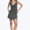 Asymmetric Wrap Strap Top – Dark Grey Melange