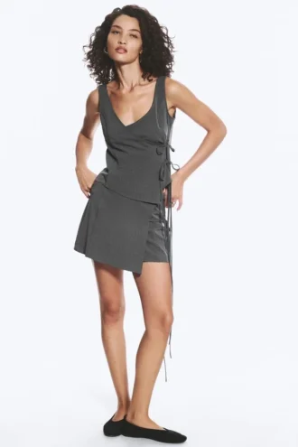 Asymmetric Wrap Strap Top – Dark Grey Melange