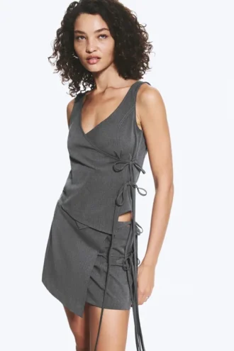Asymmetric Wrap Strap Top – Dark Grey Melange