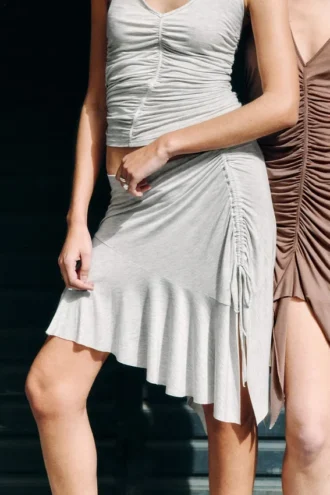 Asymmetrical Midi Skirt – Light Grey Melange