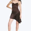 Asymmetrical Satin Dress – Dark Brown