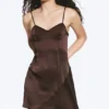 Asymmetrical Satin Dress – Dark Brown
