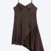 Asymmetrical Satin Dress – Dark Brown