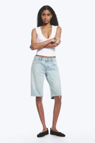 Atom Low Rise Regular Knee-Length Denim Shorts – Dream Blue – Light Blue