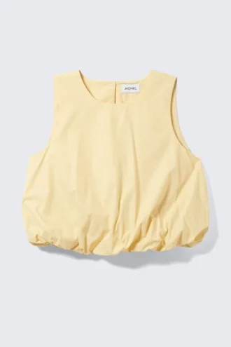 Balloon Hem Sleeveless Poplin Top – Light Yellow