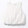 Balloon Hem Sleeveless Poplin Top – White