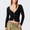 Belle B Ruched V-Neck Cardigan – Black