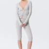 Belle B Ruched V-Neck Cardigan – Light Grey Melange