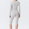 Belle B Ruched V-Neck Cardigan – Light Grey Melange