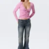 Belle B Ruched V-Neck Cardigan – Pink