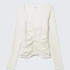 Belle B Ruched V-Neck Cardigan – White