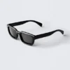 Bold Rectangular Frame Unisex Sunglasses – Black – Black Lenses