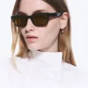 Bold Rectangular Frame Unisex Sunglasses – Black – Brown Lenses