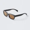 Bold Rectangular Frame Unisex Sunglasses – Black – Brown Lenses