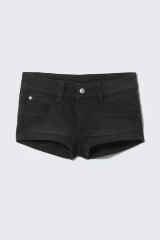 Booty Bei Low Rise Mini Denim Shorts – Undone Black – Black | Cheap Monday Gb