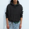 Boxy Cotton Fleece Hoodie – Washed Black