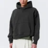 Boxy Cotton Fleece Hoodie – Washed Black