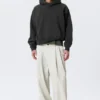 Boxy Cotton Fleece Hoodie – Washed Black