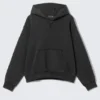Boxy Cotton Fleece Hoodie – Washed Black