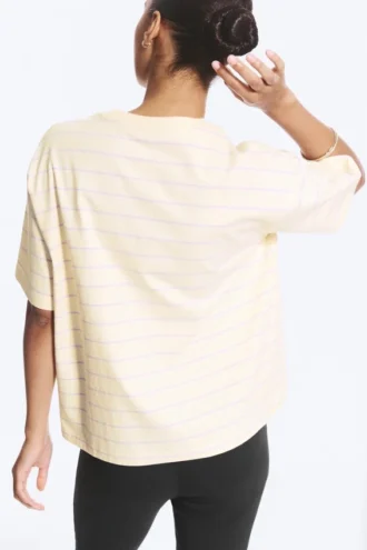Boxy Cotton T-Shirt – Light Beige – Lilac Stripe