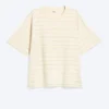 Boxy Cotton T-Shirt – Light Beige – Lilac Stripe