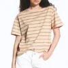 Boxy Cotton T-Shirt – Pink/Khaki Stripe