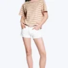 Boxy Cotton T-Shirt – Pink/Khaki Stripe