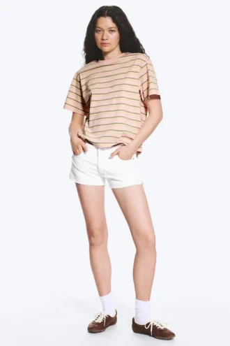 Boxy Cotton T-Shirt – Pink/Khaki Stripe