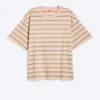 Boxy Cotton T-Shirt – Pink/Khaki Stripe