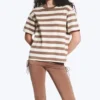 Boxy Cotton T-Shirt – White/Brown/Peach Stripe