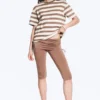 Boxy Cotton T-Shirt – White/Brown/Peach Stripe