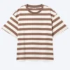 Boxy Cotton T-Shirt – White/Brown/Peach Stripe