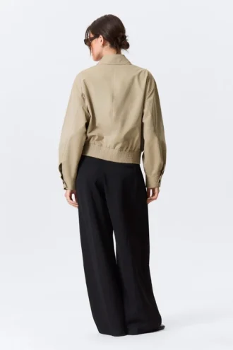 Boxy Cotton Zip Jacket – Beige
