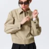 Boxy Cotton Zip Jacket – Beige