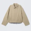 Boxy Cotton Zip Jacket – Beige