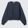 Boxy Cropped Cotton Sweatshirt – Dark Blue