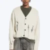 Boxy Distressed Knitted Cardigan – Beige