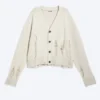 Boxy Distressed Knitted Cardigan – Beige