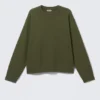 Boxy Distressed Sweatshirt – Dark Green